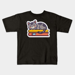 Cute cat napping on book Kids T-Shirt